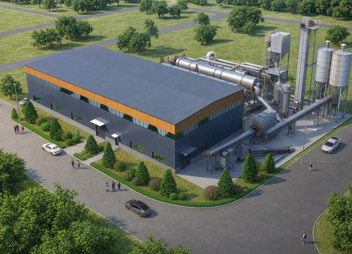 Concept visualisation of a Shanxi biomass fuel-preparation workshop and its outdoor drying and conveying equipment